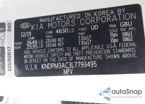 2020 Kia Sportage Lx z USA, uszkodzony, nr VIN KNDPM3AC3L7793495